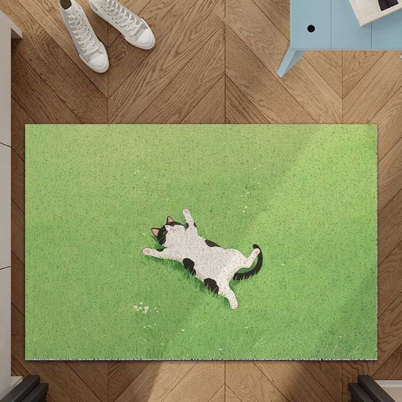 Cartoon cat entrance door mat entryway dirt-scraping floor mat household doorway anti-slip and dirt-resistant silk loop mat S260207