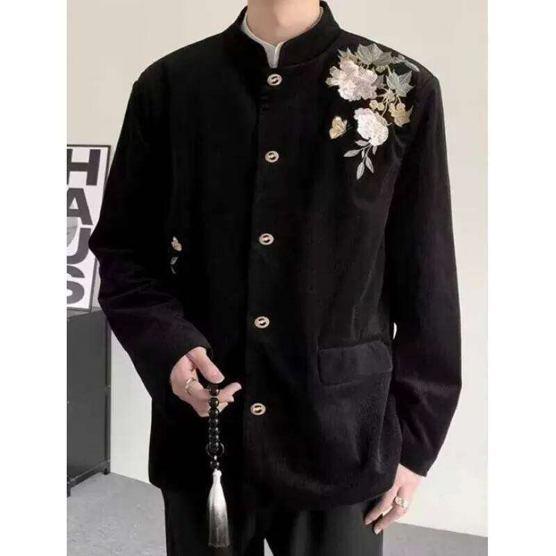 Mardi Hefxessdr Spring Chinese Style Tang Suits Men Balck Wedding Suit Jacket Man Embroidery Flower Male Traditional Kung Fu Coats