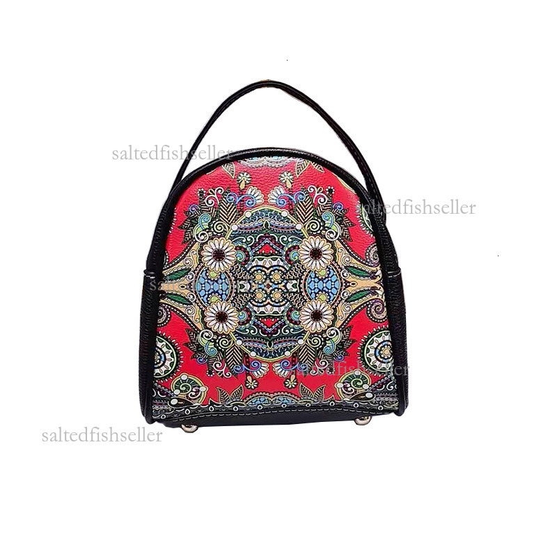 2026 Luxury Women's Genuine Leather Backpack Fashion Ethnic Style Retro Printed Double Zipper Travel Bag Casual Versatile Student Schoolbag Trend
