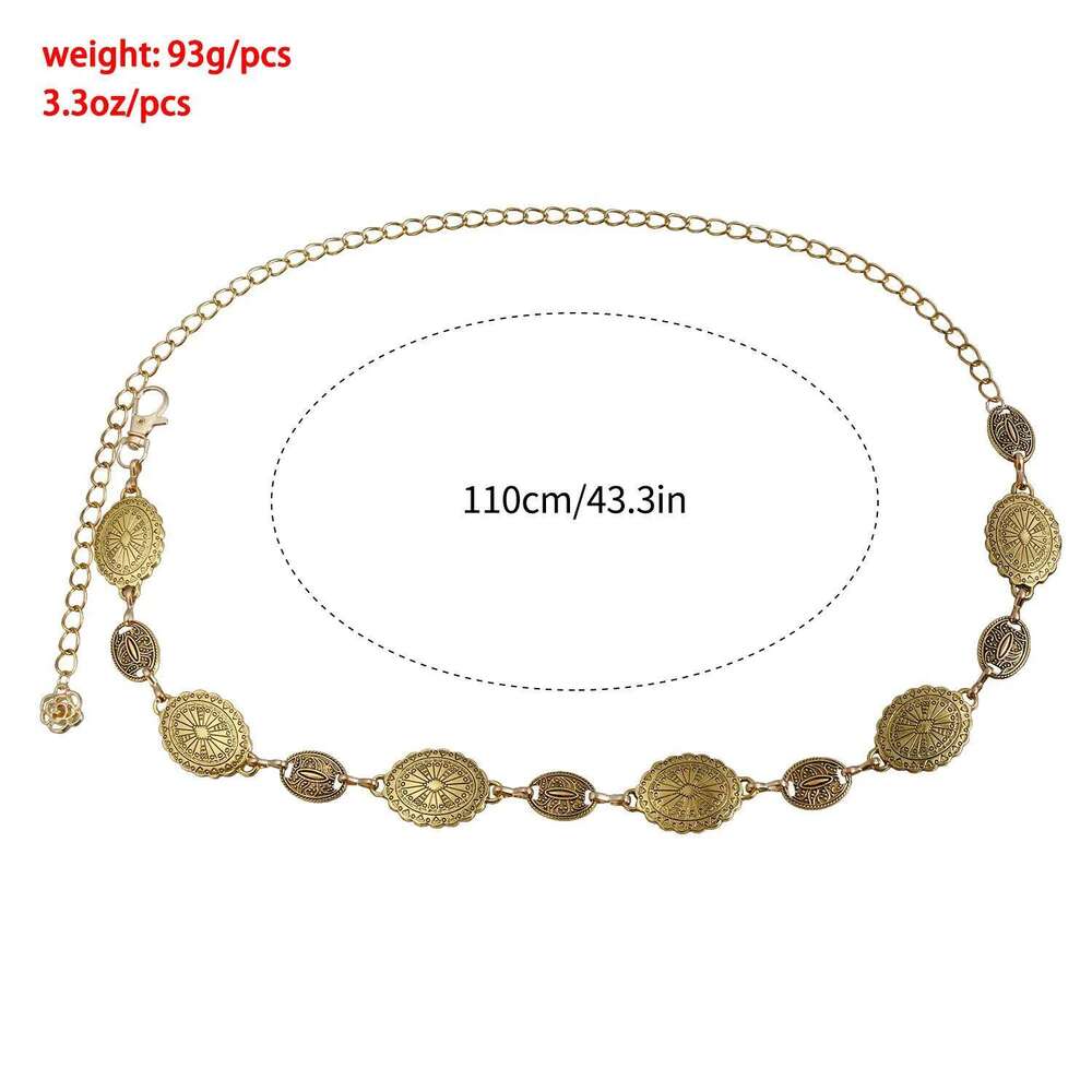 Bohemian Retro Disc Pendant Waist Chain Women Fashion Metal Belt Accessory for Dresses Ethnic Style Jewelry X260209