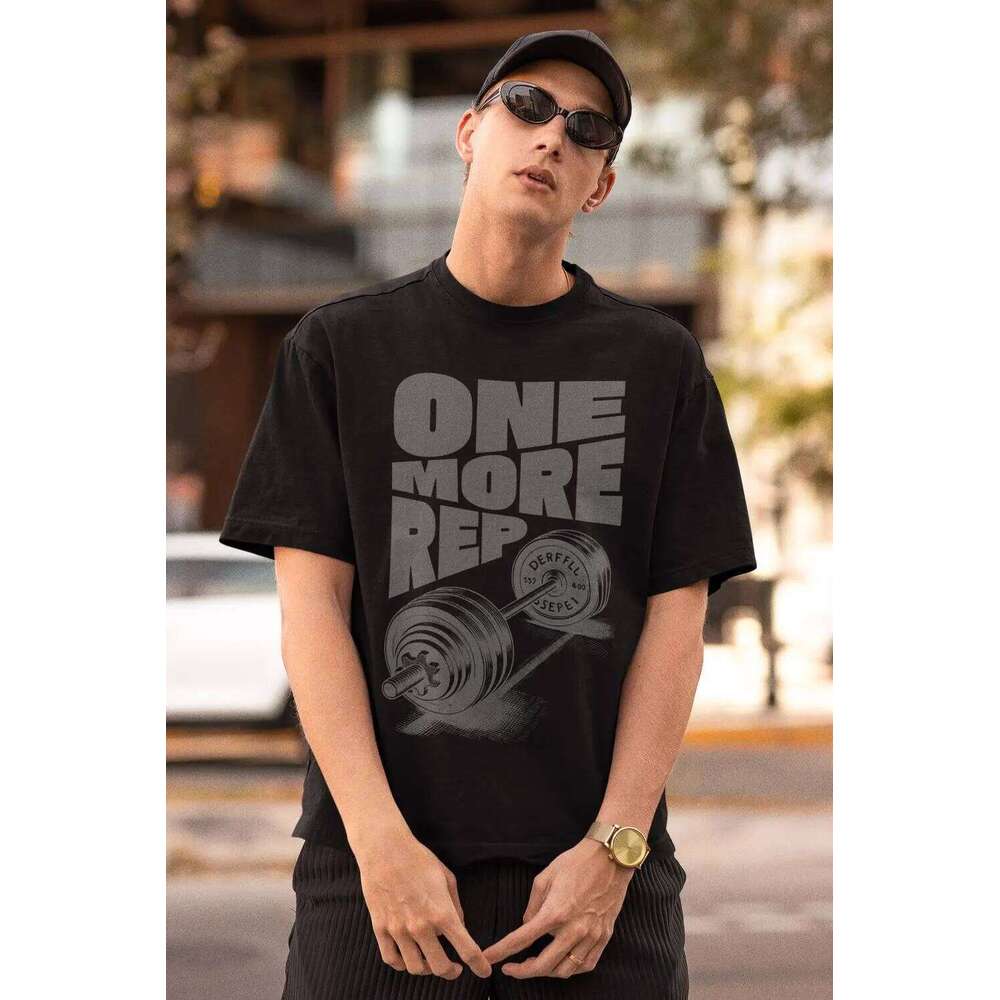 Men's T-Shirt Vintage Funny Gym Workout ONE MORE REP Weightlifting Women Streetwear Cotton Oversized Tees Short Sleeve Loose Top X260209