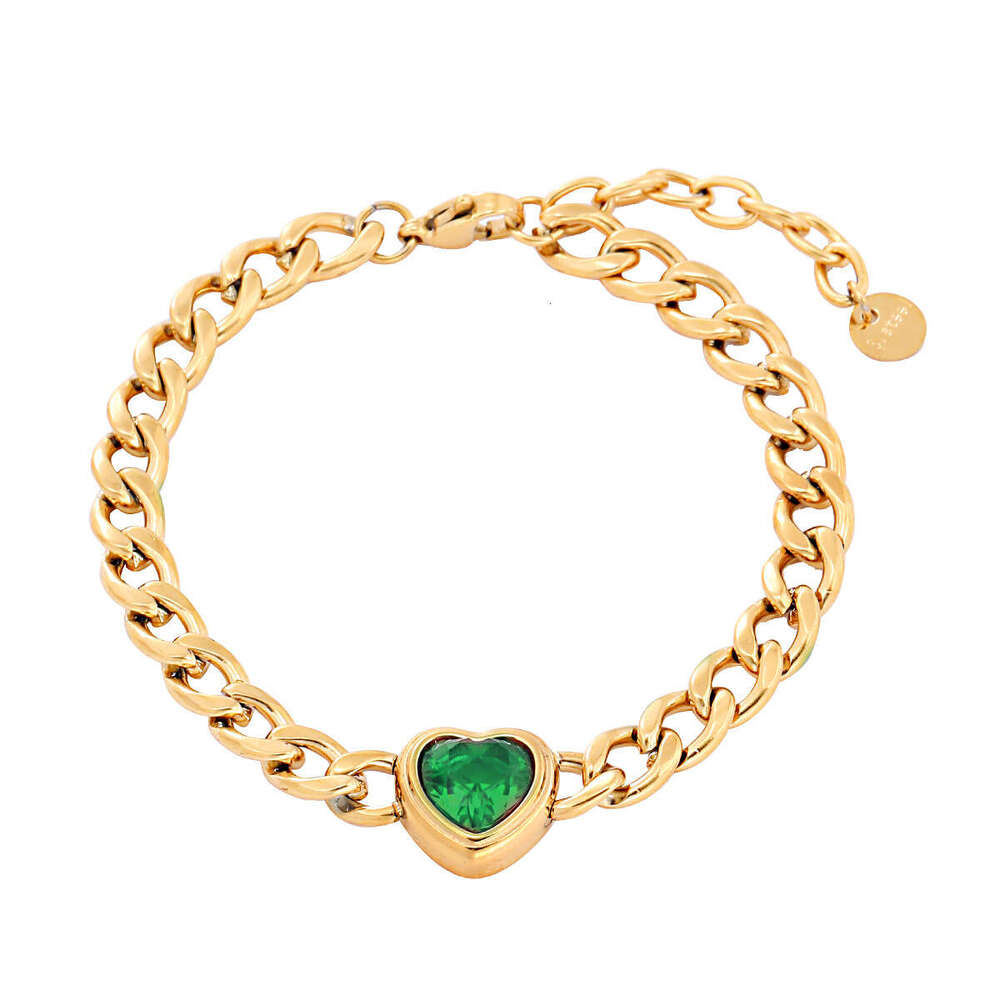 Heart-Shaped Colored Zirconium Titanium Alloy Bracelet Women's Bracelet 18K Vacuum-Plated Gold Fashion Stainless Steel Jewelry