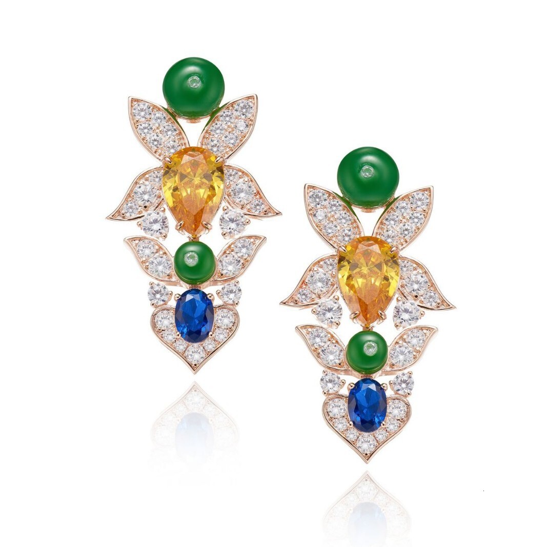 Earrings Butterfly Dress Earrings, Gold-Plated With Pear-Shaped Earrings Yellow Diamonds, Luxurious High-End Women's Floral Cluster Earrings