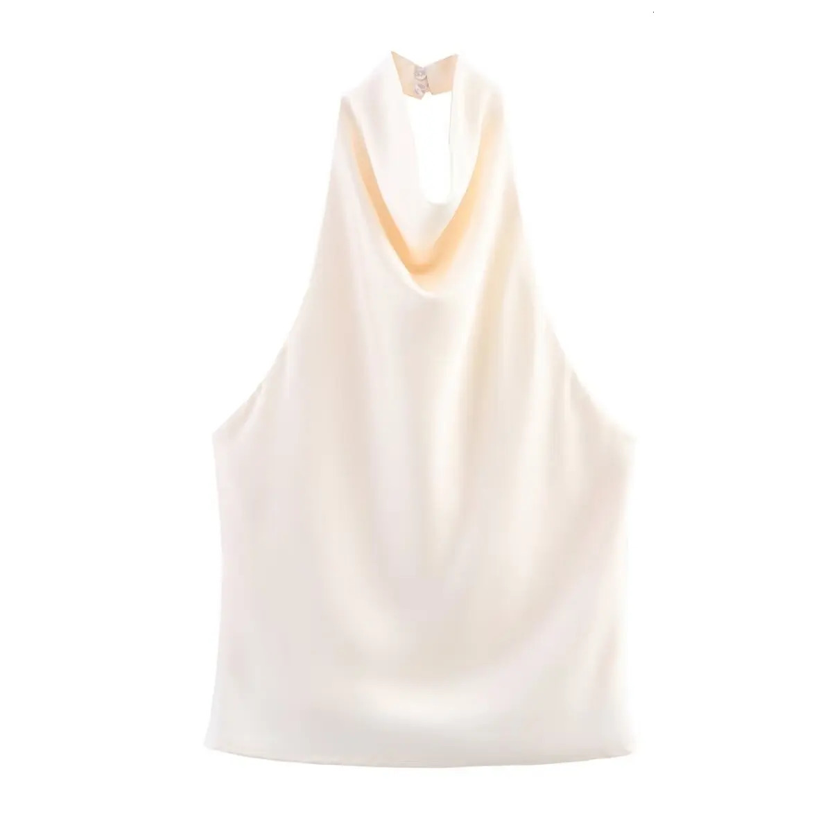 Zevity Women Chic Solid Color Sleeveless Soft Touch Halter Camis Tank Lady Backless Summer Beach Shirt Blouse Tops LS9365 250203