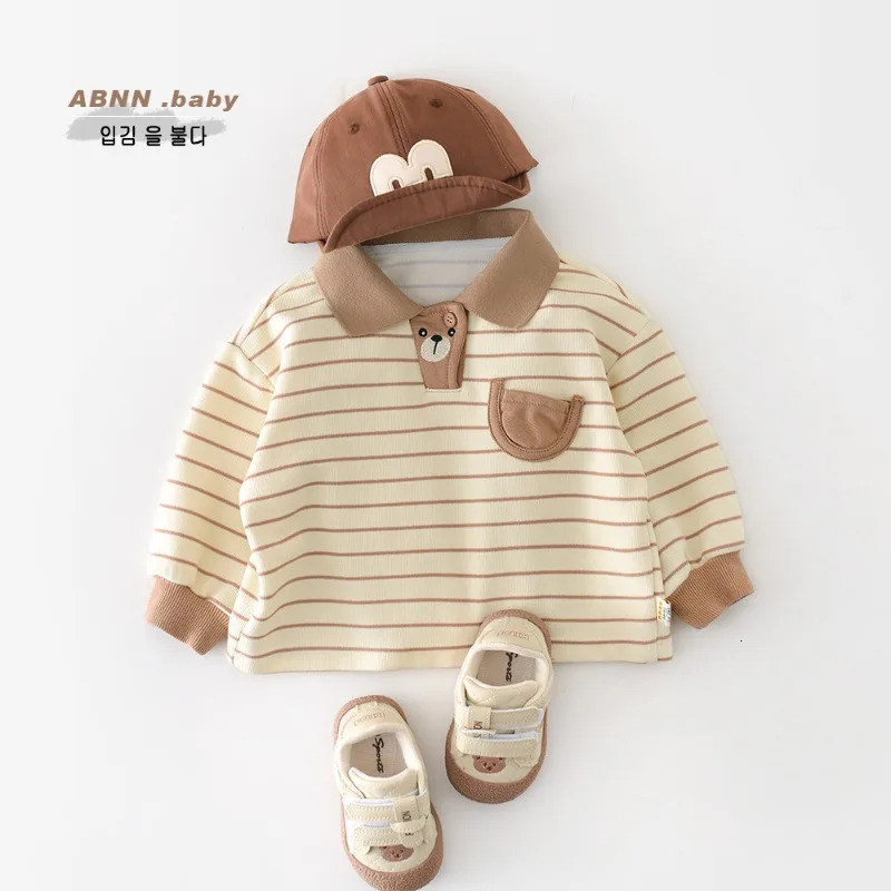 HoneyCherry Spring Kids Striped Polo Shirt - Unisex Casual Collared T-Shirt Korean Style Toddler Top Polo Kids Boys 260124