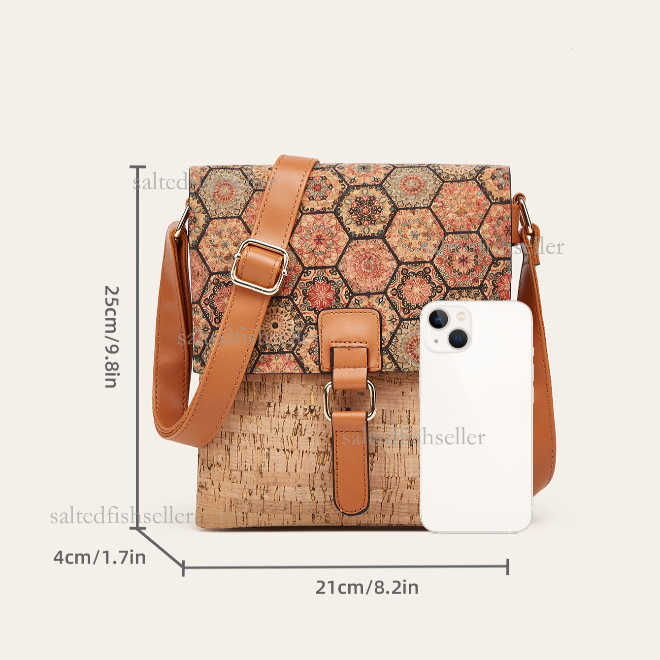 2026 Luxury New Vertical Mini Backpack Fashion Retro Men's Printed Bark Travel Bag Casual Fashion Student Backpack Ethnic Style Trendy Shoulder B