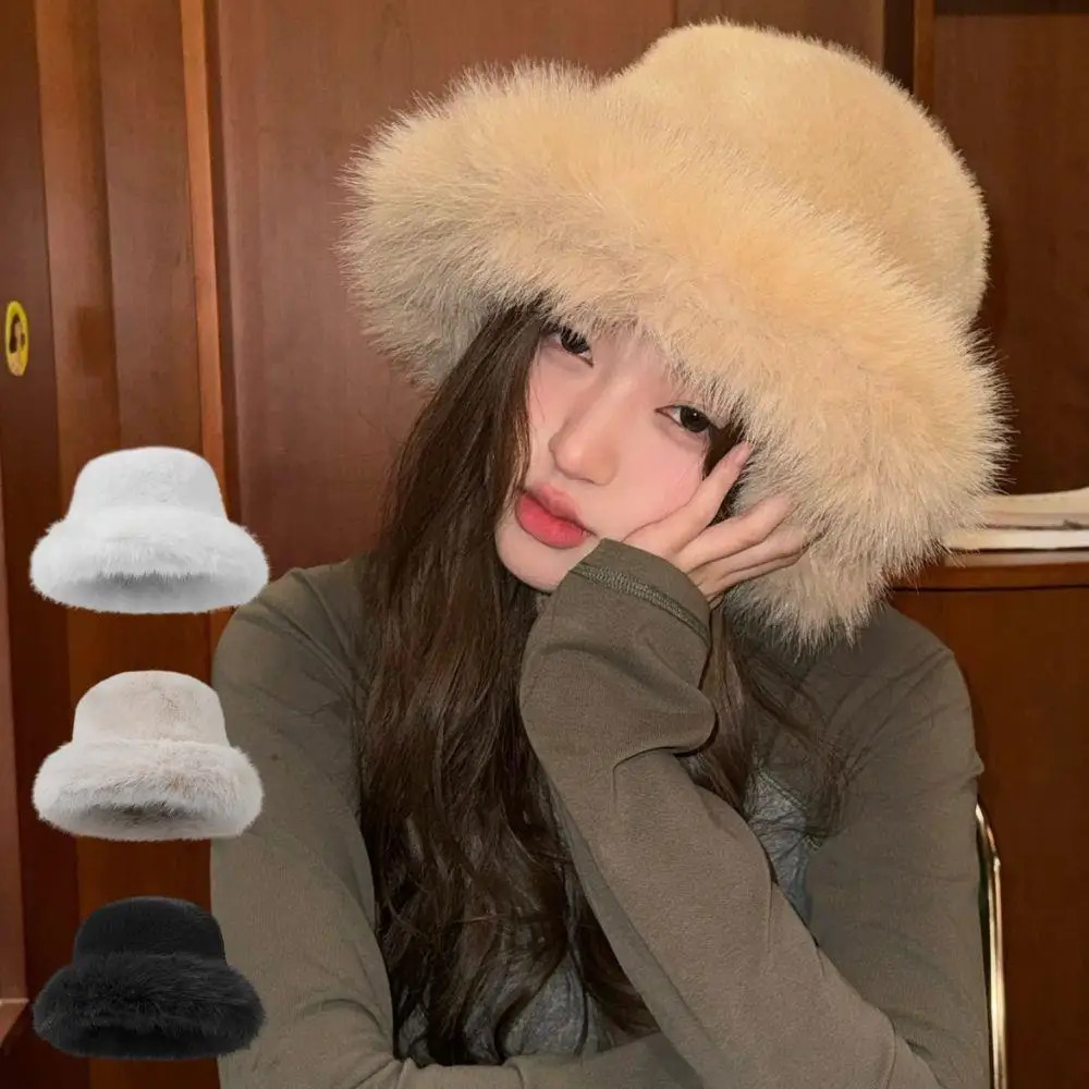 Fluffy Fur Bucket Hat For Women Soft Fluffy Fisherman Hat Thicken Ear Protection Womens Winter Hat Cold Snowy Day Panama Cap 260202