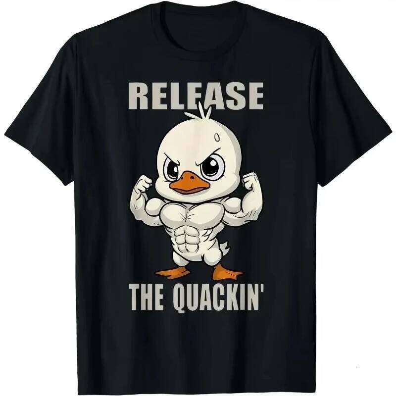 Funny Duck Fitness Black T-shirt For Men Fun Humour Text 3D Print Hip Hop Tee Shirts Gym Sport Breathable Fashion Top X260209