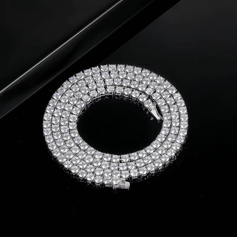 Fashion Trendy Brass 18K Gold Plated 2mm/3mm/4mm/5mm/6mm Silver Moissanite VVS Tennis Chain Necklace