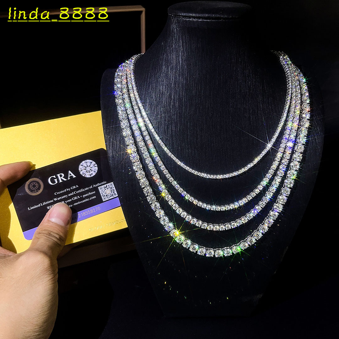 2026Gra Vvs Cluster Wholesale Round Cut 2mm 3mm5mm 4mm Bracelet 925 Sterling Silver Necklace Moissanite Tennis Chain Sparkle
