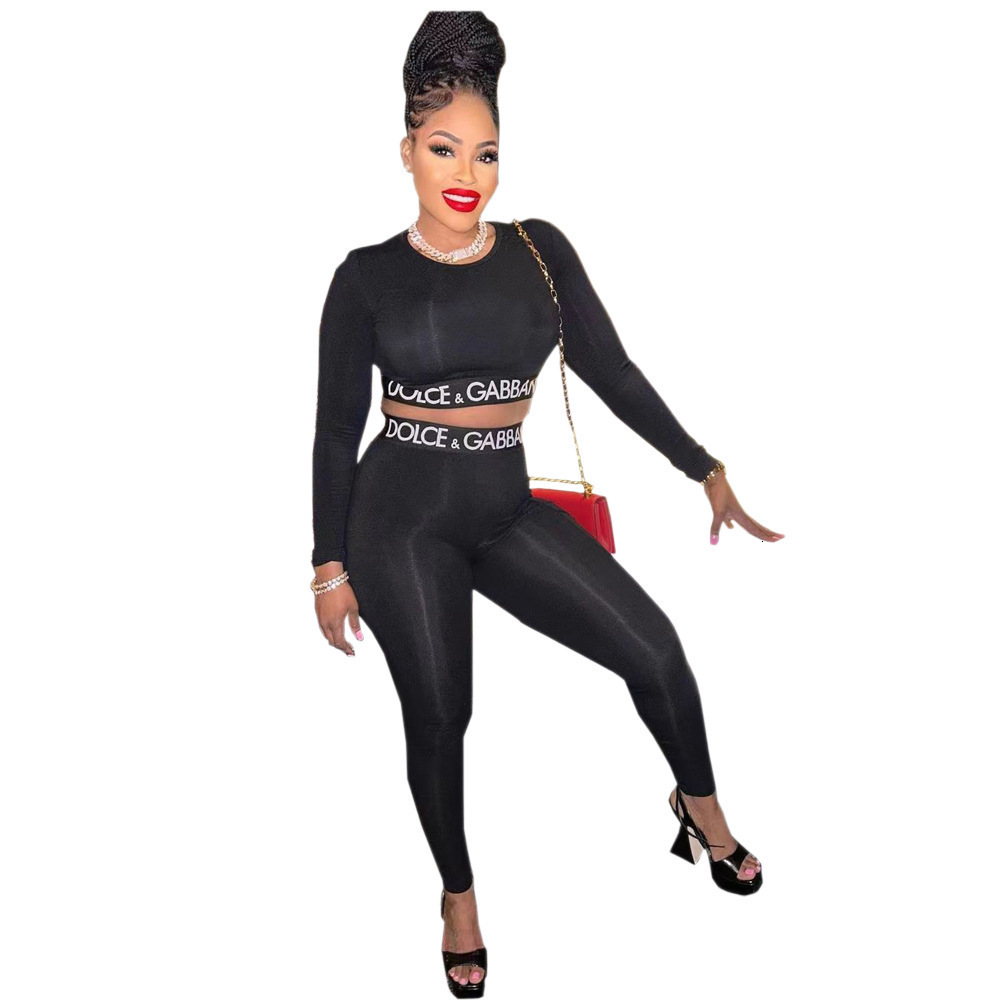 Women's Two Piece Pants Streetwear 2 Two Piece Set Women Outfits Fitnesss Long Sleeve Crop Top Leggings Women Ladies Tracksuit Female 231010