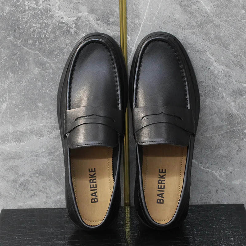 Spring and Autumn Mens Shoes Leather Casual Summer Hiking One Foot Flat Comfortable loafers 260126