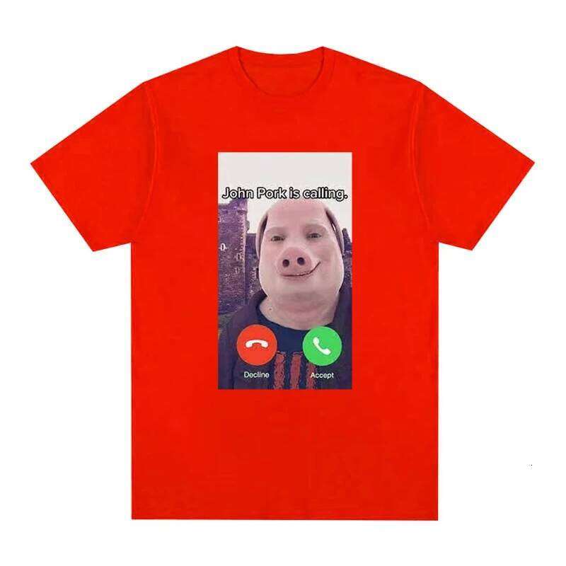 John Pork Is Calling Answer Call Phone Women Humor Funny Pig Lover Graphic Tee Top Harajuku Sleeve Casual Aesthetic Clothes X260209