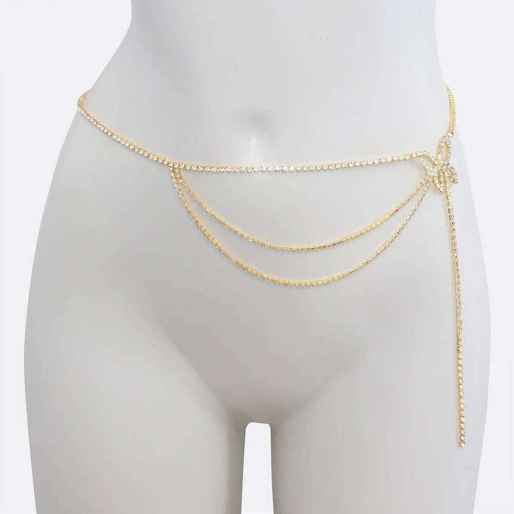 Fashionable Multi-layer Minimalist Butterfly Rhinestone Waist Women's Body Chain Jewelry X260209