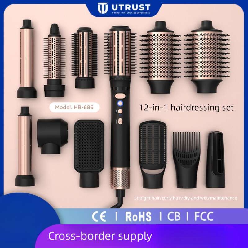 Famous Brand Cross Border Multifunctional In Massage Straightening Comb Curling Hair Dryer Negative Ion Automatic Rotating Hot Air CKS