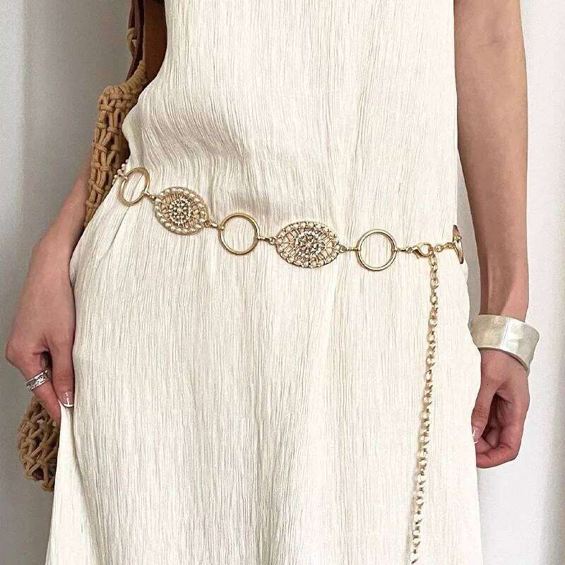 Retro Bohemian Hollow Flower Chain Ethnic Women's Decoration Dress Waist Belt X260209