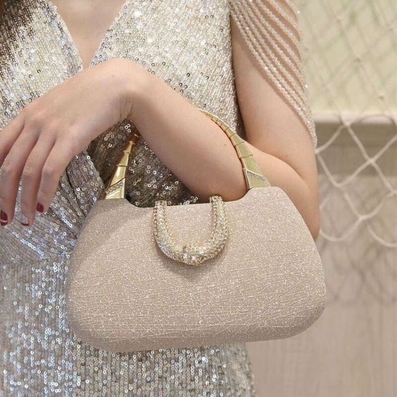 Pearl Handbag For Banquet With Rhinestones Fashionable Single Shoulder Versatile Bridesmaid Shiny Crossbody Elegant Sparkling Clutch Stylish