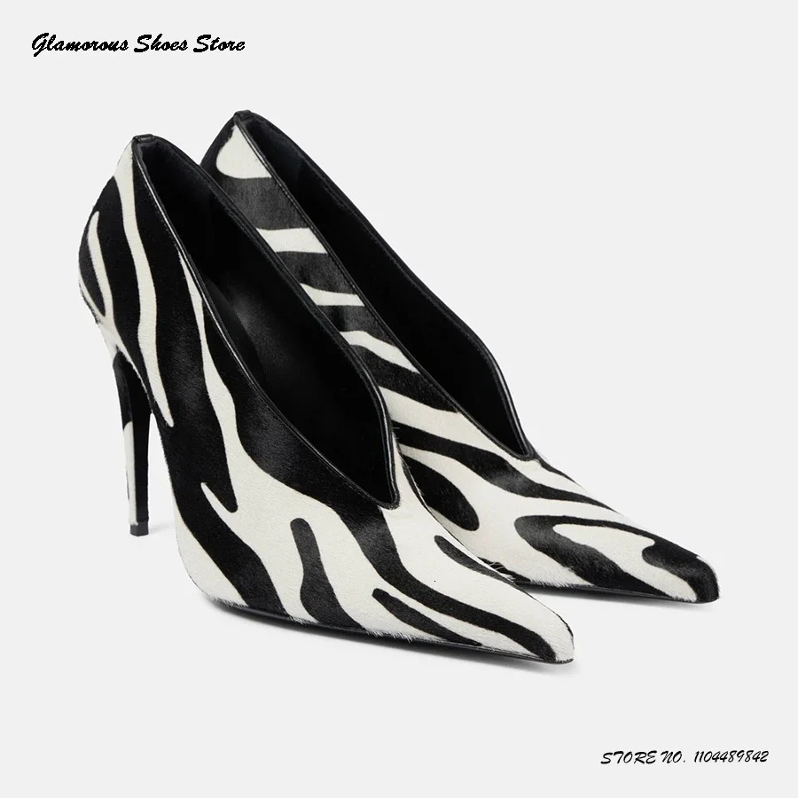 Zebra Print Leather Stiletto Pumps Pointed Toe Thin Heels Runway Shoes Spring Autumn Shallow Slip On Trending High 260208