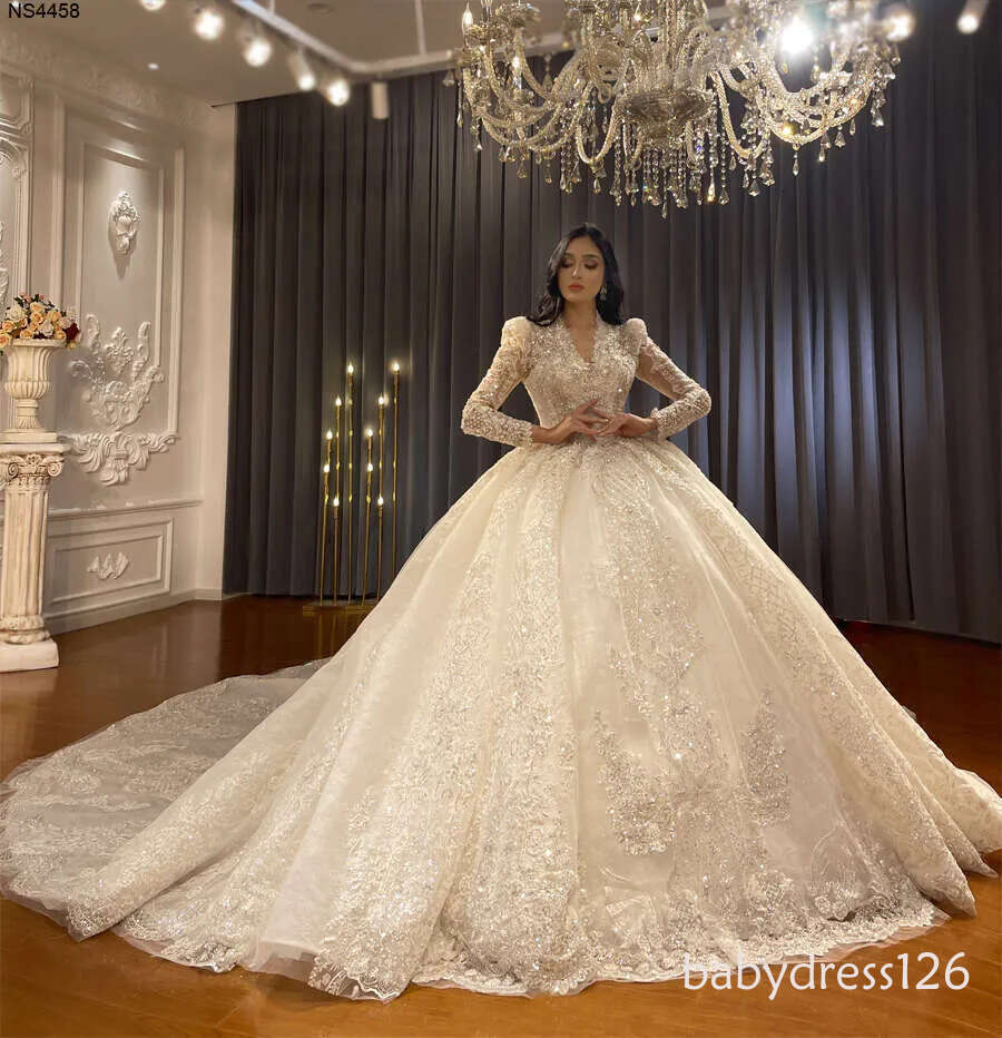 Custom Made Long Sleeve Lace V-necke Wedding Dress