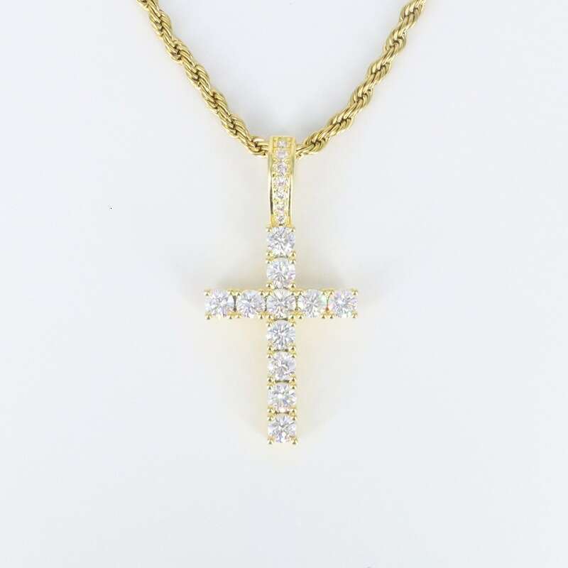 Gold-plated Zirconia Cross Pendant Gemstone Necklace Personalized Hip-hop Chain