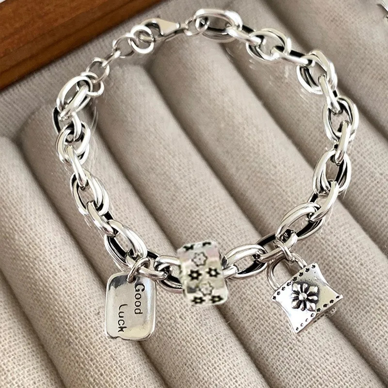 ANENJERY Vintage Star Lock Letter Tag Thick Chain Bracelet for Women Hip-hop Party Couple Jewelry pulseras mujer 260128