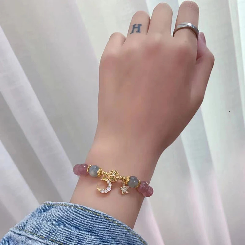 Unique Fashion Firecracker Crystal Beaded Bracelet Friendship Glass Bracelets For Girls Star Moon Cloud Flower Jewelry 260202