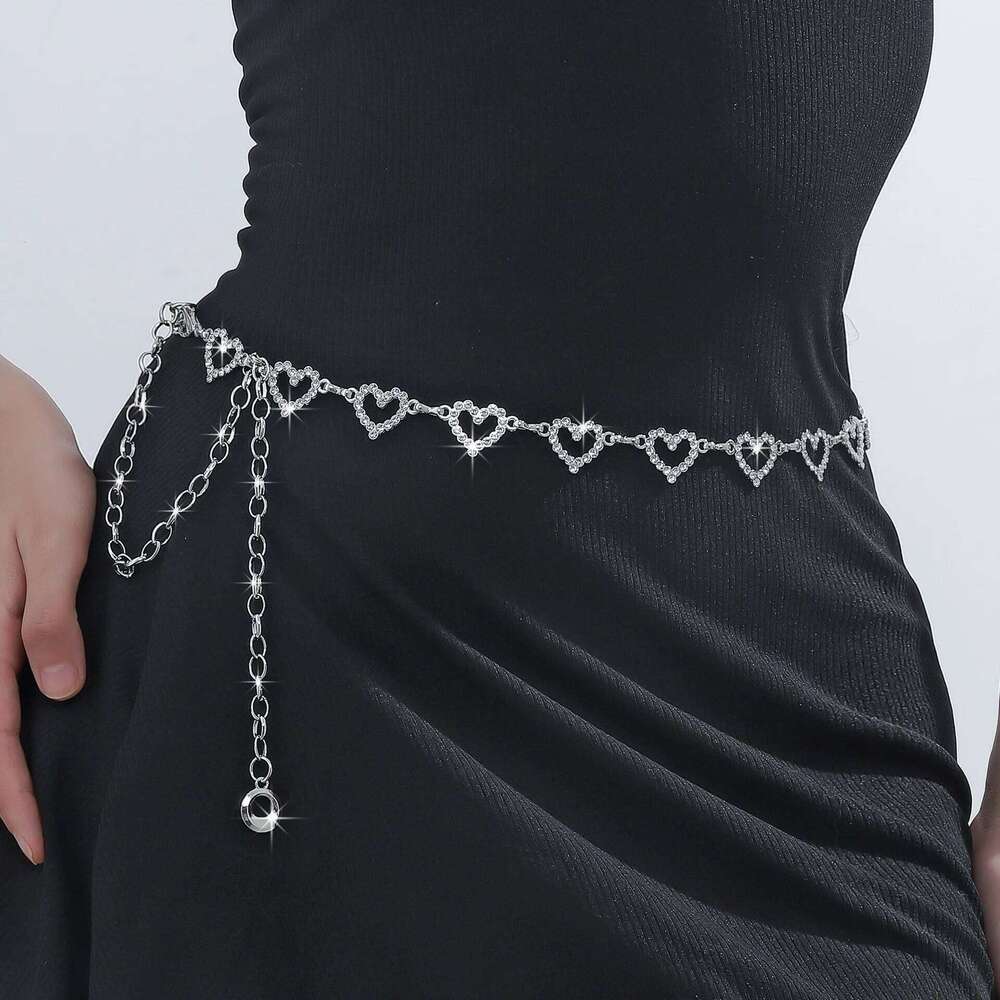 A piece of fashionable single-layer heart-shaped rhinestone waist chain street photography women's body vhains jewelry X260209