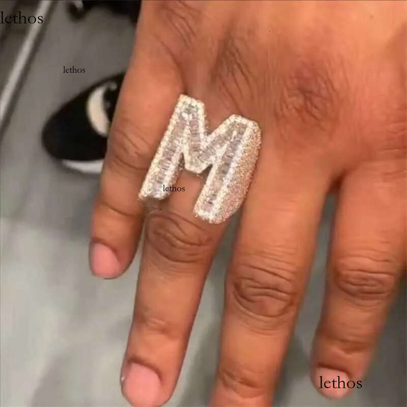 Designer Jewelry Customized Personalized Hiphop Fully Iced Out VVS Baguette Moissanite Dia Men Letter Rings f3