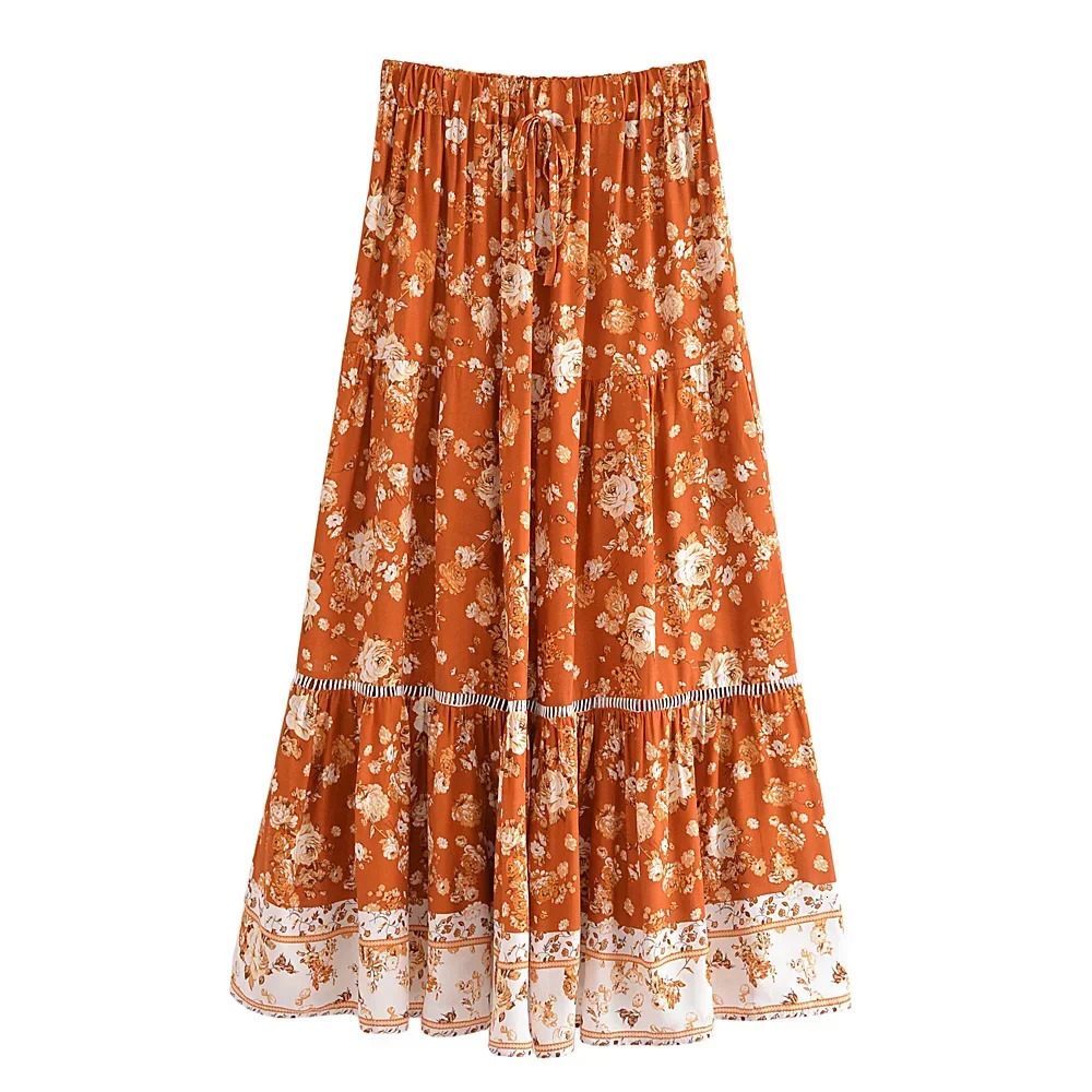Boho Queens Women Two Piece Outfits Ruffle Maxi Skirts And Coverups Bohemian Tassel Drawstring 2 Pieces Sets 250203