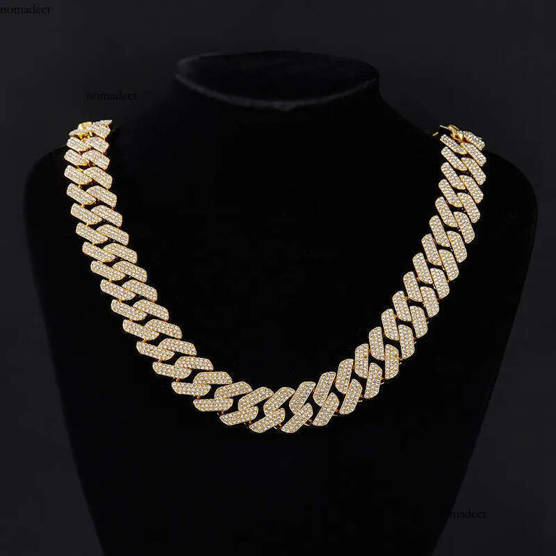 20MM Hip-Hop Full Thick Necklace Zinc Alloy Rhombus Exaggerated Three-Row Dia Cuban Chain for Men 88