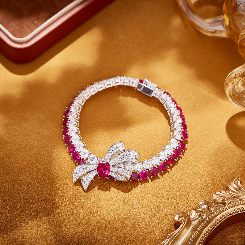 Bracelet Bowknot Bracelet, Gold-Plated Double Chain, Color-Blocking Bracelet, Luxurious High-End Women's Evening Bracelet