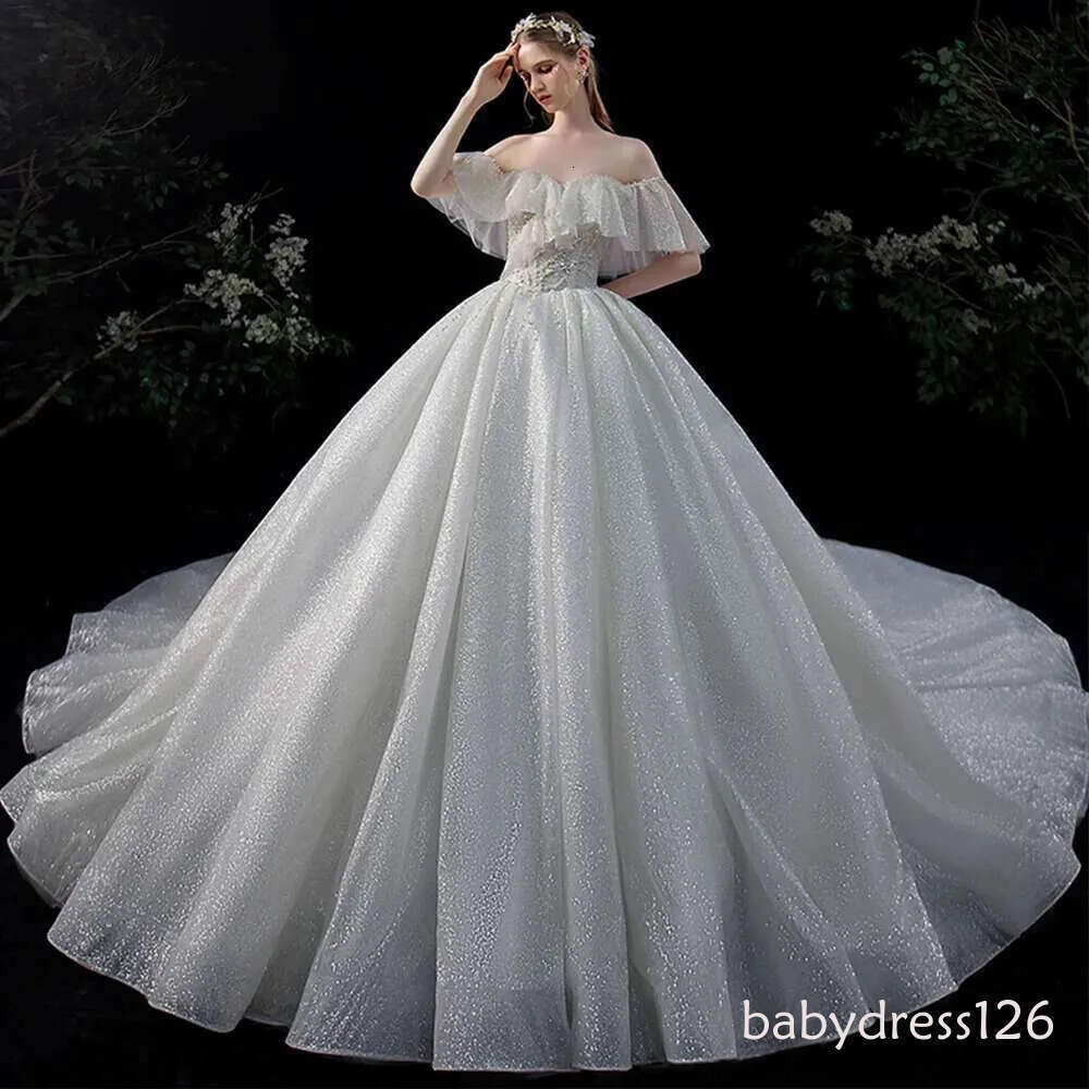 Beading beads of mariee robe backless shiny hochzeitskleid wedding dresses neck dress