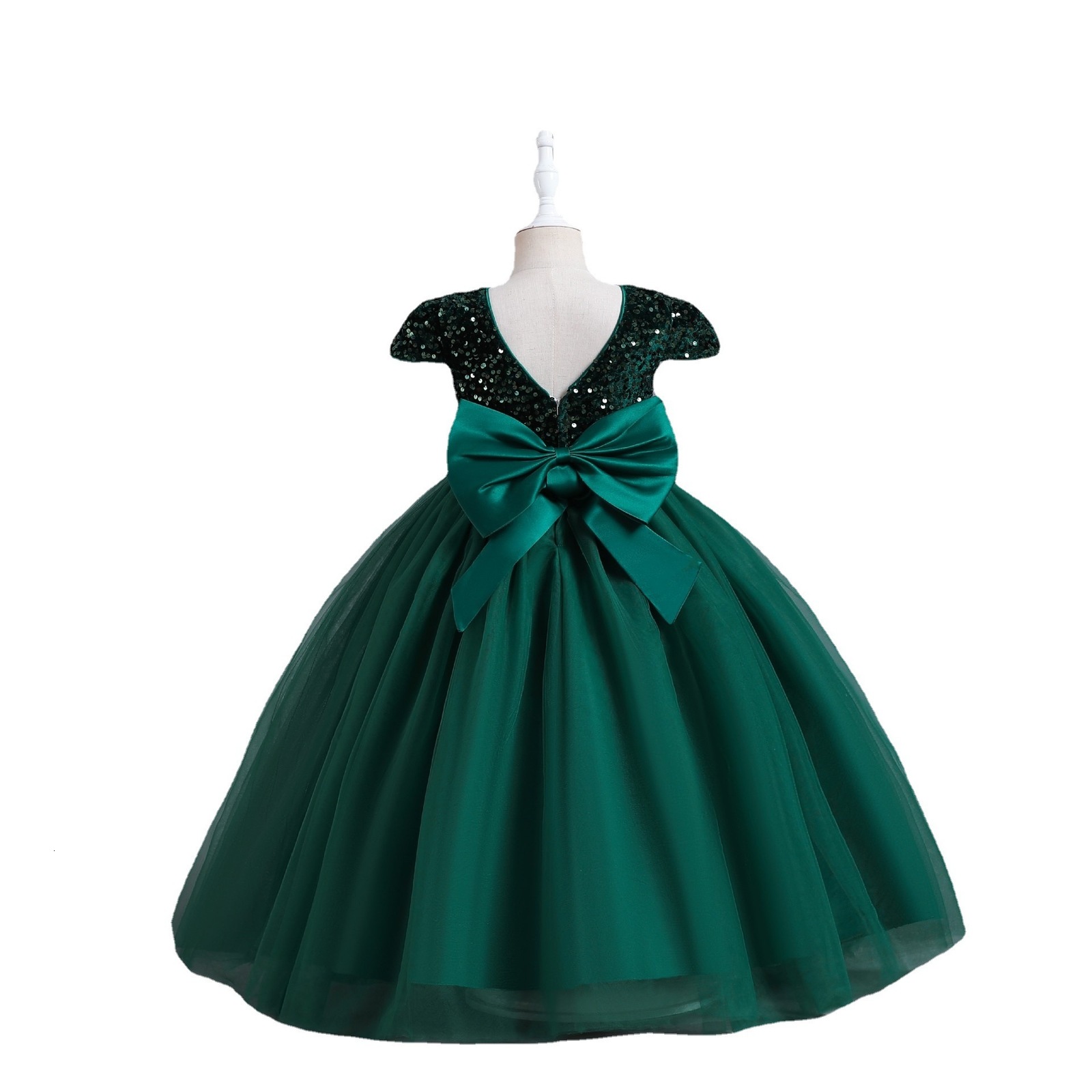 12 14 Yrs Girls Party Dresses Blue Sequined Bow Gala Prom Gown for Children Kids Formal Events Costume Birthday Princess Clothes 240704