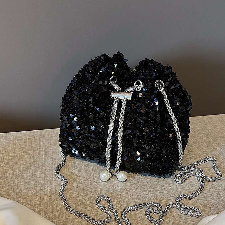 Fashion Personality Sequin for Women 2026 New Korean Style Bucket Trendy Shoulder Crossbody Evening Bag