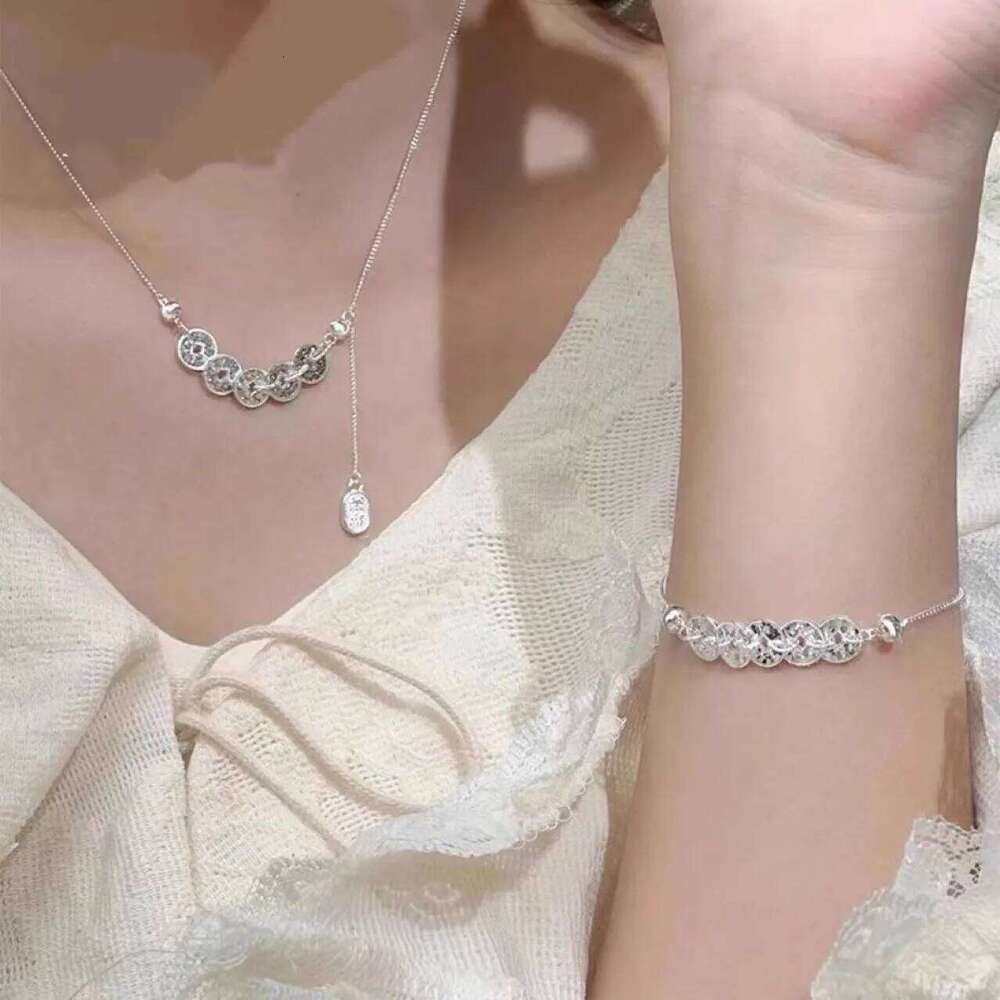 Necklace Gold Plated Crushed Ice Five Emperor Coins with Cubic Zirconia Chinese Style Adjustable Clavicle Chain for Cultural Festival Gift High Qualit