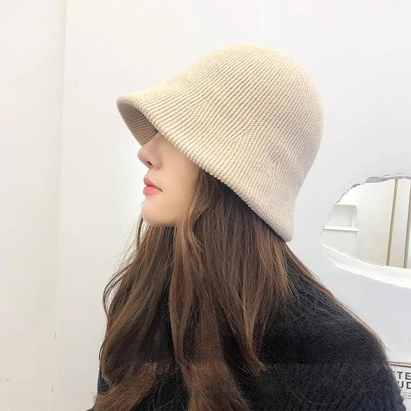 Autumn and Winter Knitted Bucket Hat Big Head Circumference Hat Womens Basin Hat Comfortable and Warm Fisherman Hat 260202
