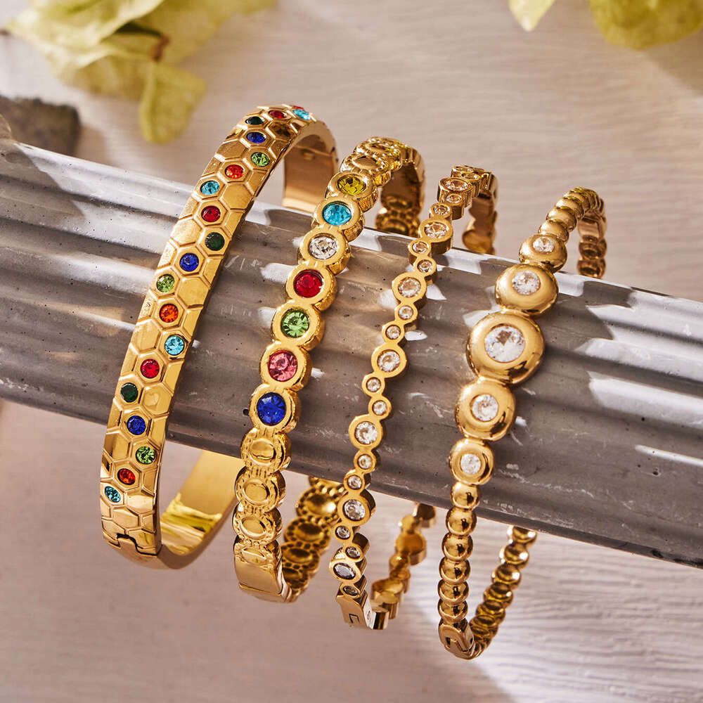 Colorful Zircon Honeycomb Clasp Bracelet Stainless Steel Gold Light Luxury Exquisite Elegant Fashion Niche Design Women's Jewelry
