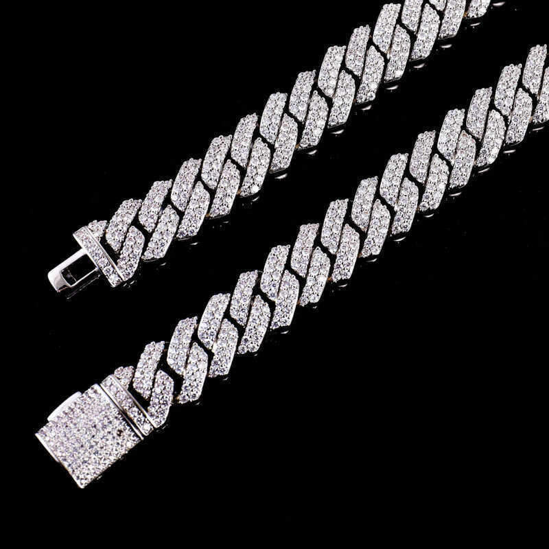 Real Dia Vvs Moissanite Link 6mm-15mm and 7inch-24inch Sier Hip Pop Cuban Chain d0