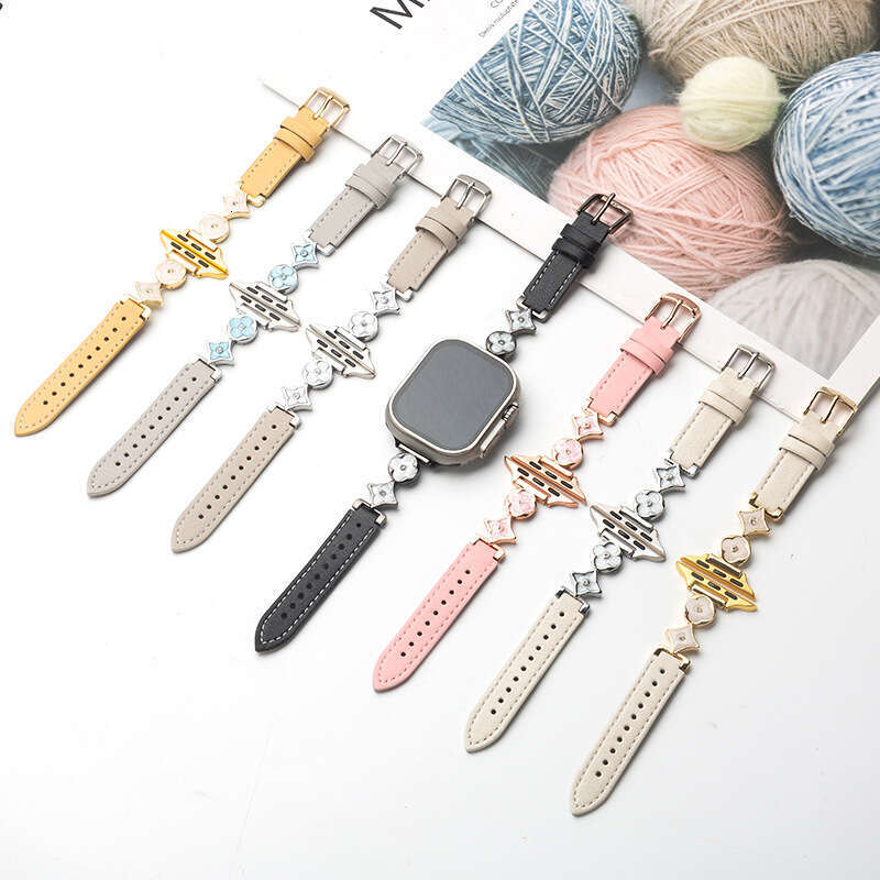 Four Leaf Clover Leather Watch Band Amber Stylish Womens Strap Compatible with Apple Watch Series 9/10 SE Ultra