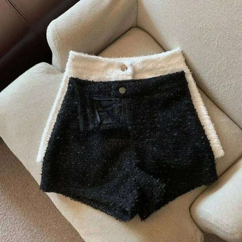 Tweed Style Women's Woolen Shorts Autumn/Winter New Fashion Outerwear High-Waisted Casual Bell Bottoms Petite Size H260209