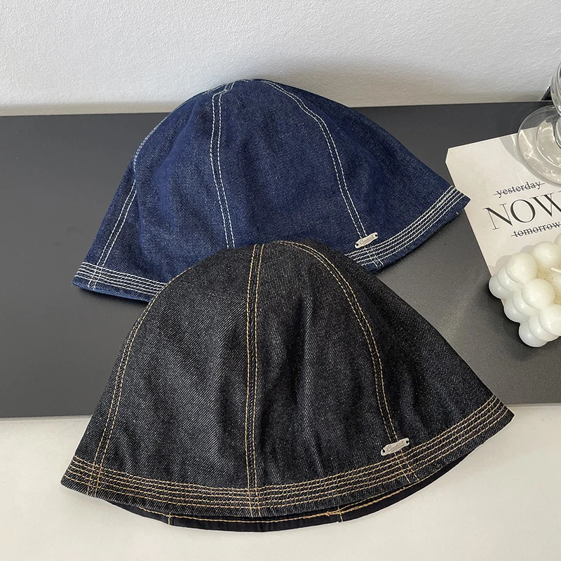 Japanese Retro Denim Bucket Hat Womens Spring Summer Fashion Casual Versatile Trend Quality Sun Basin Hat 260208