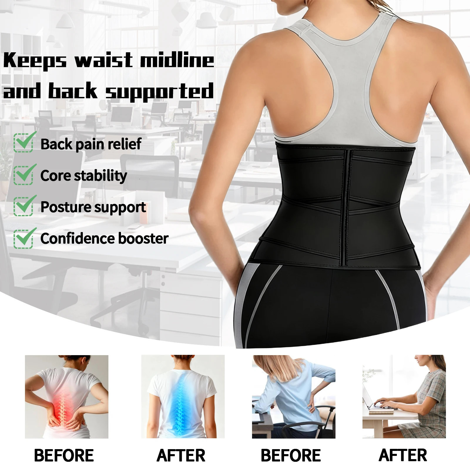Adjustable Waist Trainer for Women Double Belts Neoprene Corset with Zipper Workout Cincher for Tummy Control Back Support 260207