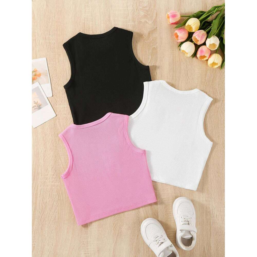 Directional Opening Heating Sales Summer Three-Piece Set of Small Pit Strip Vests for Girls and Older Children, Casual Sports Style 26Y0209
