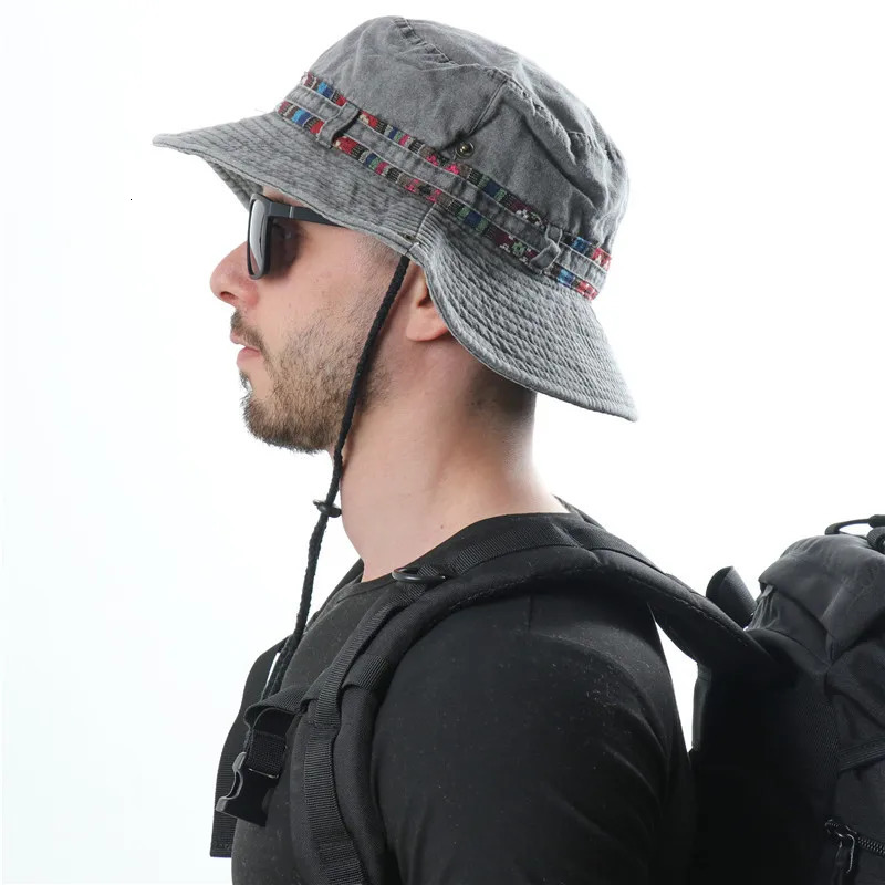 Summer Mens Cotton Bucket Hat UV Protection Sun Caps Multipurpose Outdoor Climbing Fishing Tourism Brim Sun Fisherman Hats 260208