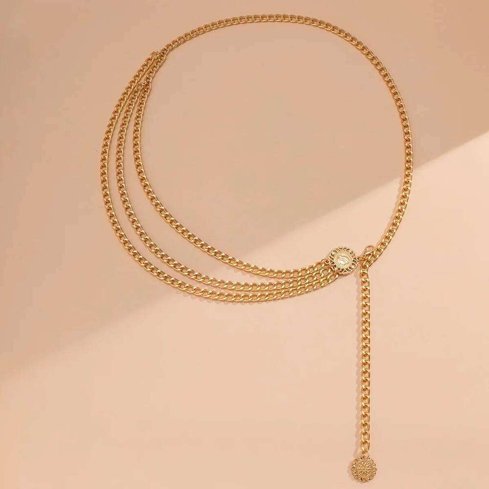 European and American Women's Alloy Multi-layer Exaggerated Body Trendy Retro Queen Head Pendant Versatile Waist Chain X260209