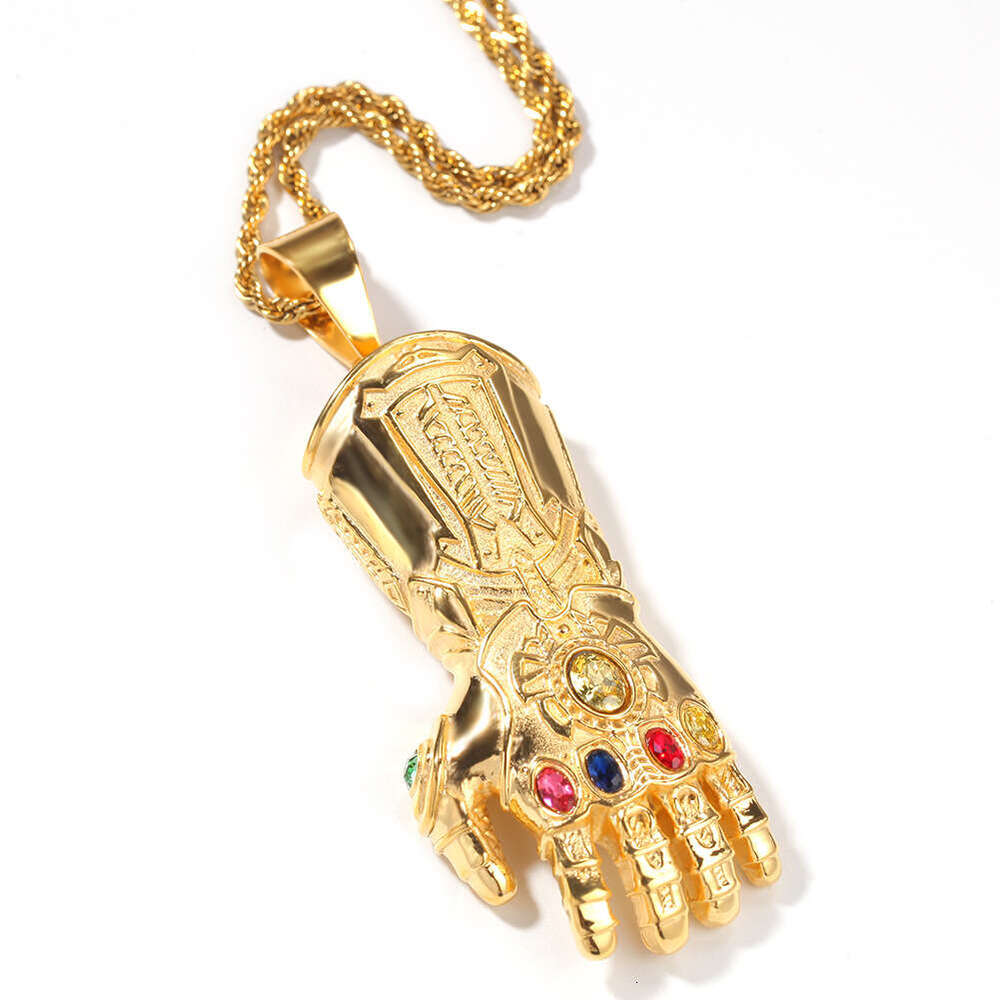 European and American Gold-Plated Diamond-Studded Thanos Infinity Gauntlet Pendant Street Fashion Hip-Hop Stainless Steel Twist Chain Accessories Whol