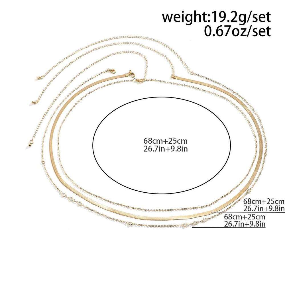 Simple 3pcs/set Crystal Belly Waist for Women Punk Gold Color Flat Snake Chain Bikini Body Jewelry Y2K X260209