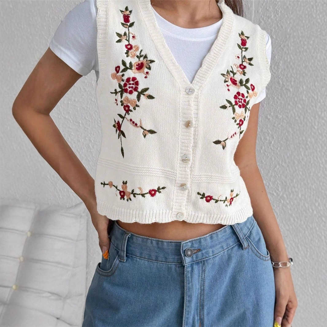 New Arrivals Versatile Embroidered Knit Sweater Vest for Women