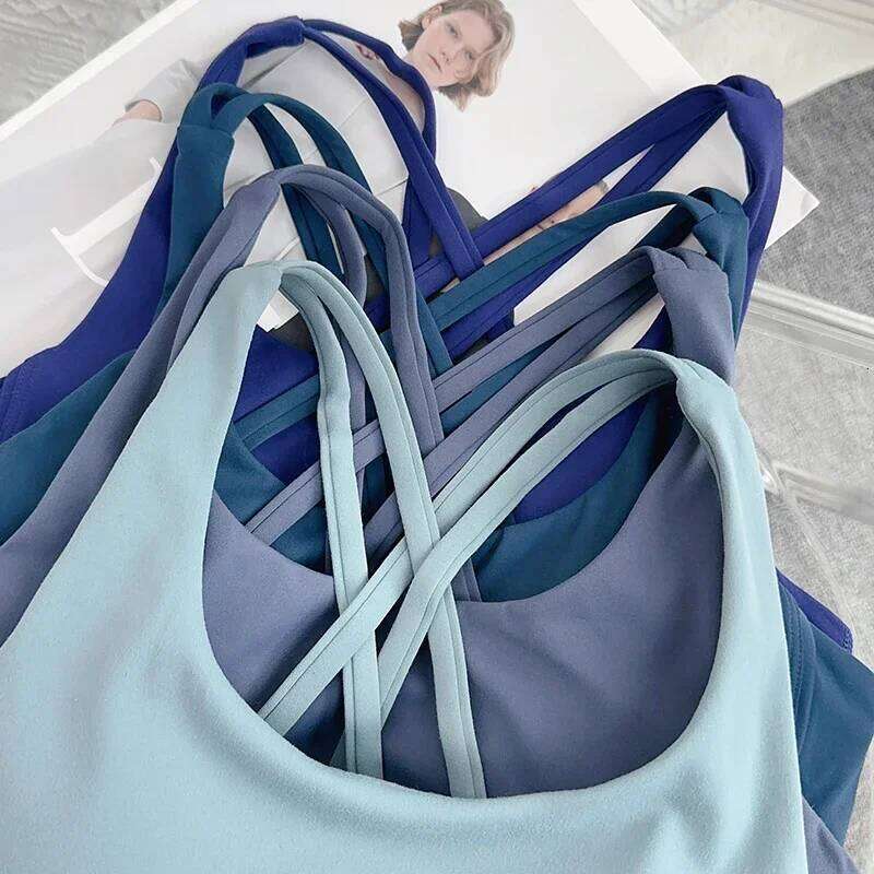 Solid Color Fitness Women Sport Bra Gym Yoga bra Athletic Cross Tight Top Workout Train With Chest Pad High quality shockproof 26Y0209