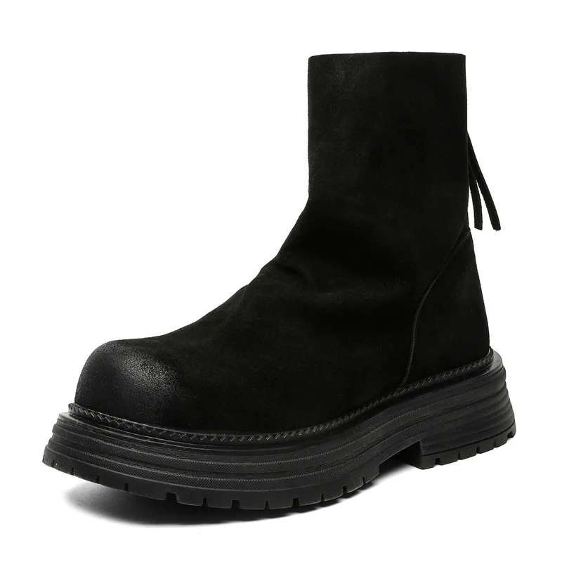 men fashion punk hip hop high chelsea boots cow suede leather shoes cowboy platform boot spring autumn handsome motorcycle botas 260208